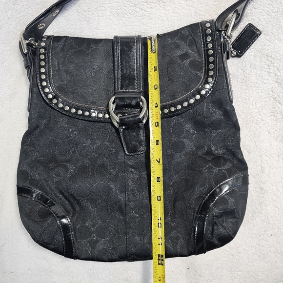 Coach Studded Lurex Black Signature Flap Duffle Crossbody Bag - Picture 13 of 14